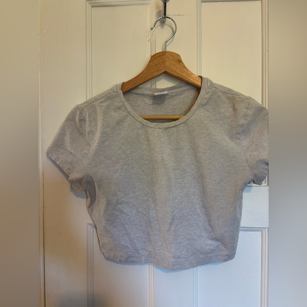 TNA/Aritzia Light Grey Cropped T-Shirt